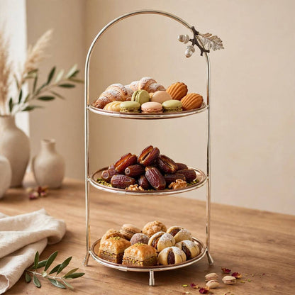 Silver & Gold-Tone 3-Tier Round Candy & Sweets Display Stand