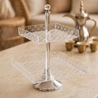 Luxury 2-Tier Embossed Acrylic Sweet & Hospitality Display Stand
