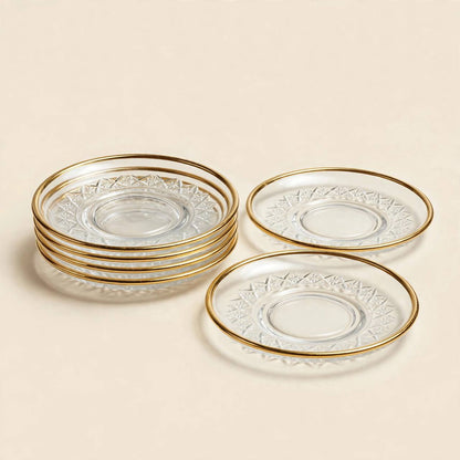Gold & Crystal Cut Tea & Coffee Hospitality Set with Baroque Serving Tray & Floral Accent