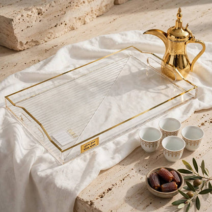 Acrylic Serving Platter with Gilded Frame & Cutout Handles – 51 × 36 cm - XL