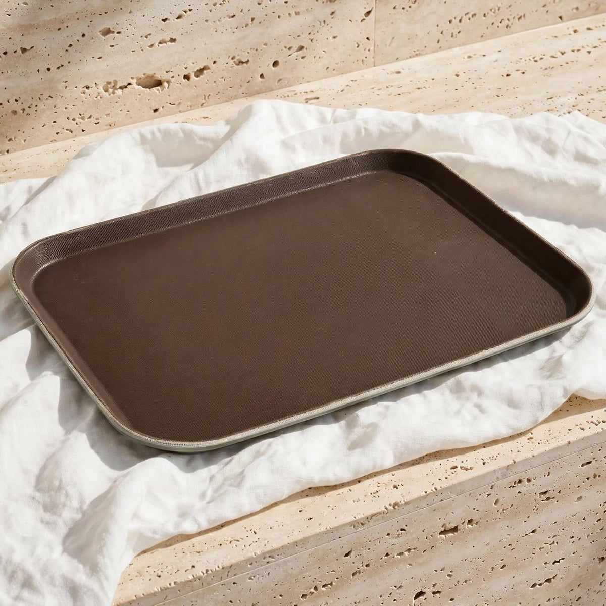 Rectangular Non-Slip PP Serving Tray Brown – 41x31 cm
