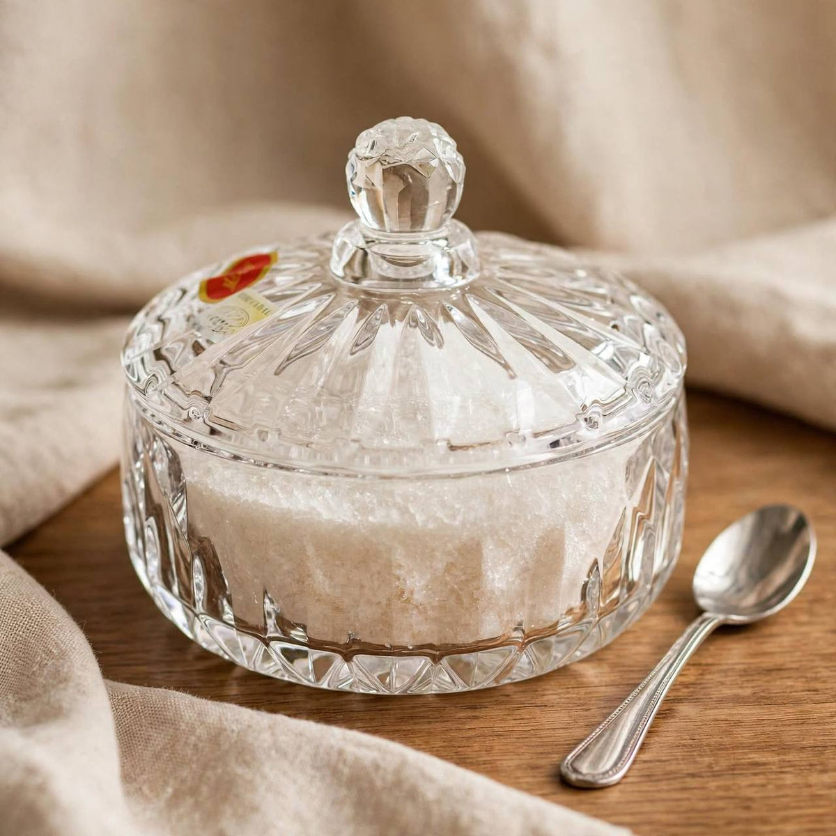 Starburst Cut Crystal Glass Sugar & Candy Bowl with Lid – 10x11cm