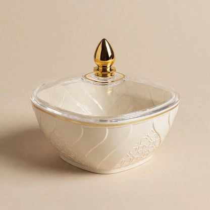 Square Curved Embossed Date & Sweet Bowl with Clear Lid – 12x12.5cm