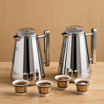 Al Saif Silver Thermal Dallah Set (2-Piece, 1L & 0.75L)