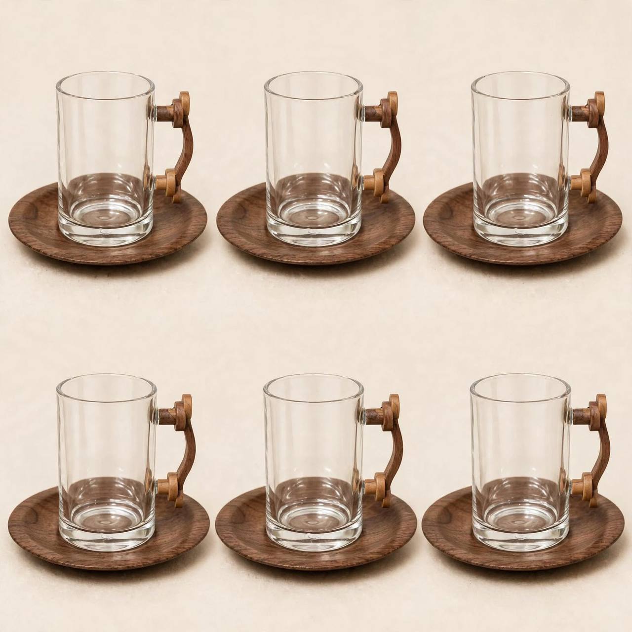 Mahra Chrome & Wood Tea & Coffee Hospitality Set – 1.0L & 1.0L Thermal Carafes with 6 Wood-Handled Tea Glasses, Wooden Saucers, Cawa Cups & Mirrored Tray