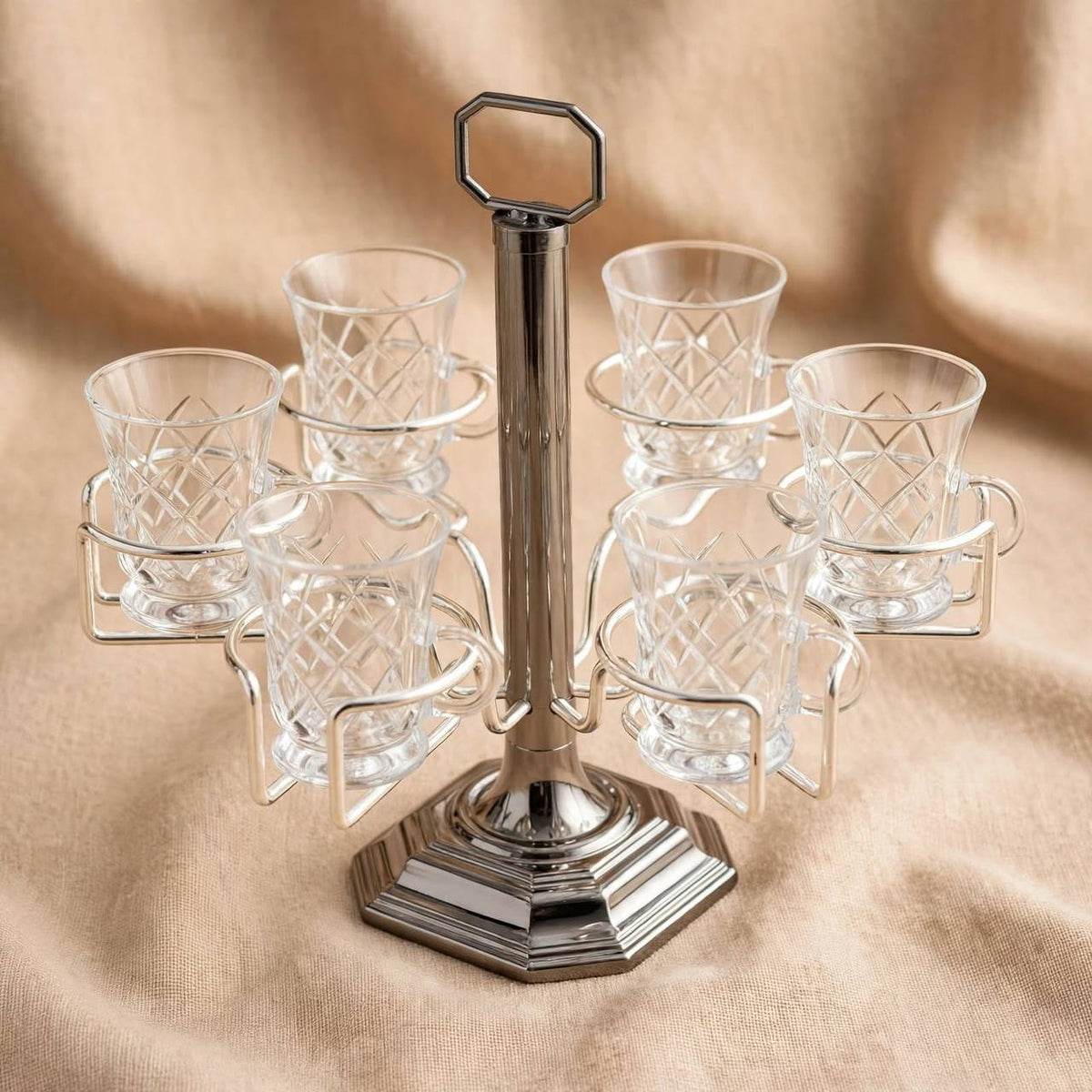 6-Cup Vertical Tea Glass (Estikanat) Holder – Polished Chrome