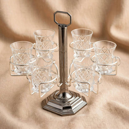 6-Cup Vertical Tea Glass (Estikanat) Holder – Polished Chrome