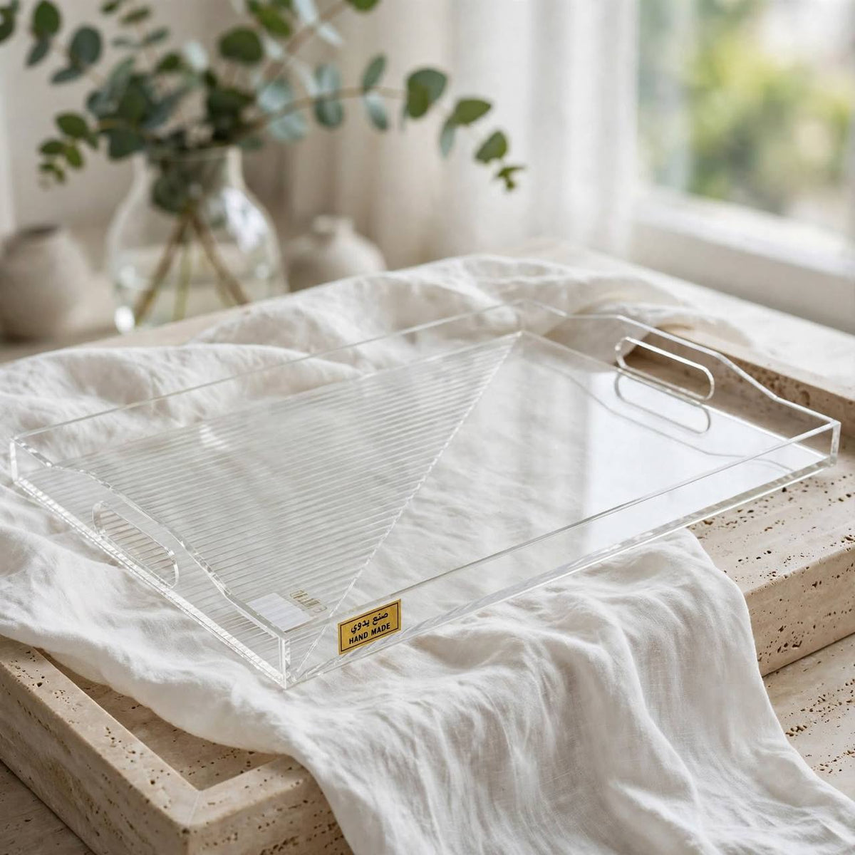 Clear Acrylic Serving Platter with Integrated Cutout Handles – 38 × 23 cm - S