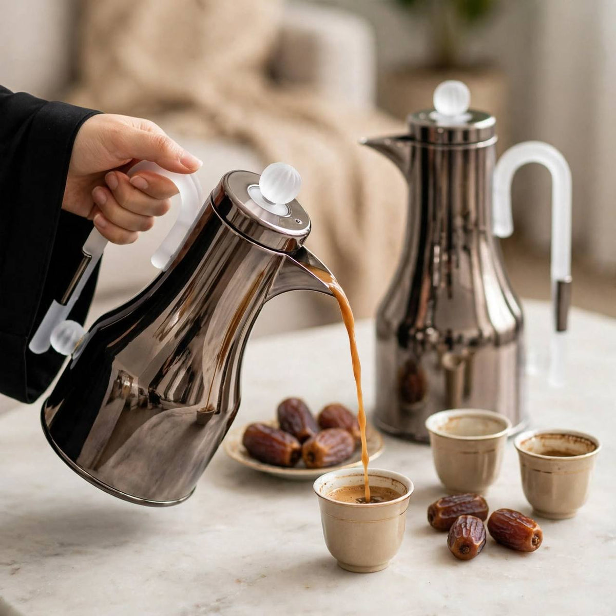 Al Marjan 2-Piece Thermal Flask Set – 1L + 1L (Chrome & Clear )