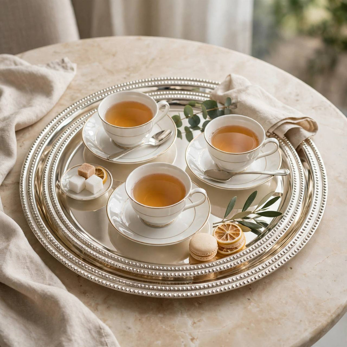صينية دائرية 3 قطع فضية-5707