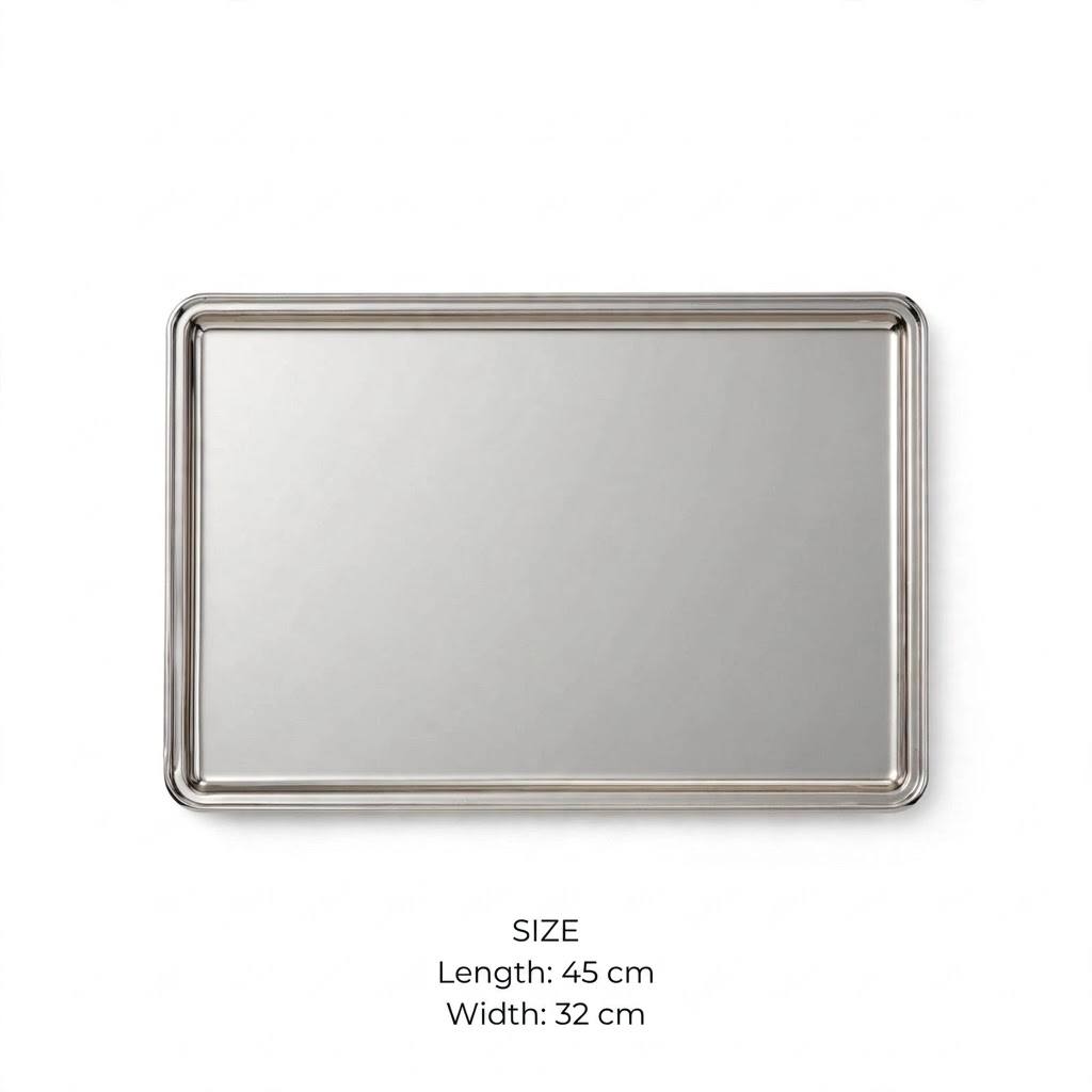 Luxury Polished Nickel Stainless Steel Serving Tray with Stepped Rim – 45 × 32 cm