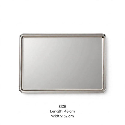 Luxury Polished Nickel Stainless Steel Serving Tray with Stepped Rim – 45 × 32 cm