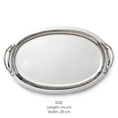 Modern Oval Mirror Chrome Stainless Steel Serving Platter with Dual-Arch Handles – 44 × 29 cm