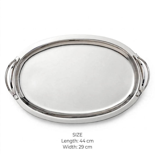 Modern Oval Mirror Chrome Stainless Steel Serving Platter with Dual-Arch Handles – 44 × 29 cm