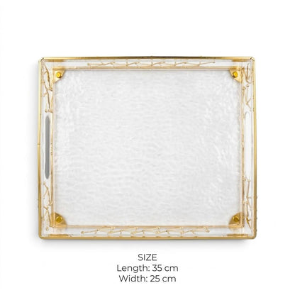 Modern Water-Ripple Acrylic Serving Tray with Geometric Gilded Metal Gallery & Cutout Handles – 35 × 25 cm - Mawaeen