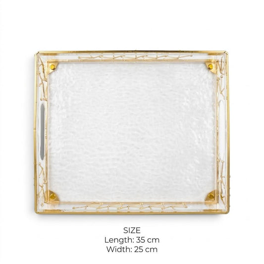Modern Water-Ripple Acrylic Serving Tray with Geometric Gilded Metal Gallery & Cutout Handles – 35 × 25 cm - Mawaeen
