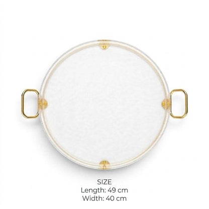Luxury Round Clear Acrylic Serving Platter with Gilded Frame & Loop Handles – 49 × 40 cm