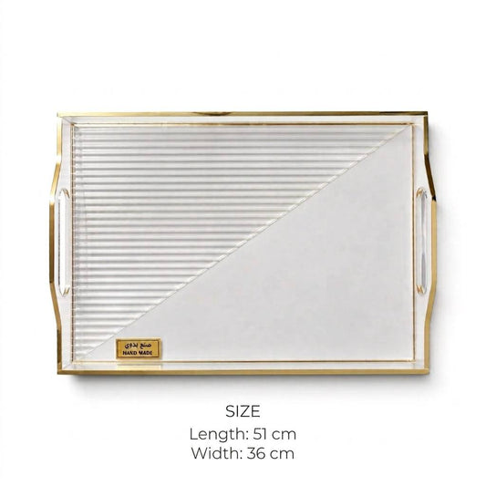 Acrylic Serving Platter with Gilded Frame & Cutout Handles – 51 × 36 cm - XL