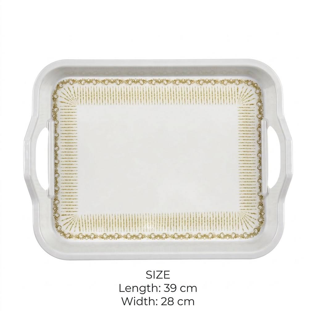 White & Gold Rectangular Serving Tray with Handles – 39x28 cm - S