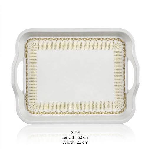 White & Gold Rectangular Serving Tray with Handles – 33x22 cm - XS