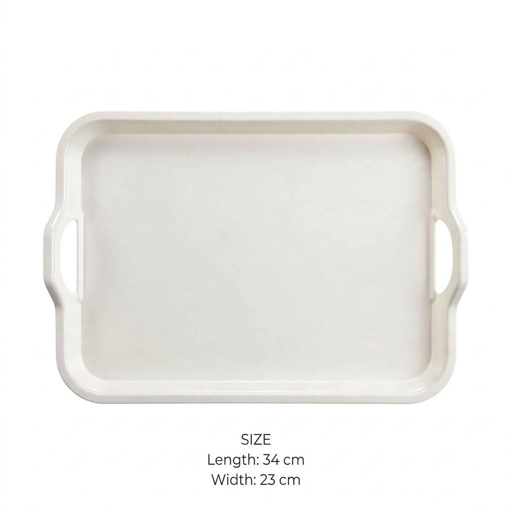 White Melamine Rectangular Serving Tray with Handles – 34x23 cm - M