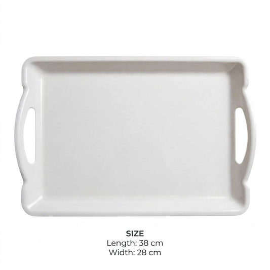 White Melamine Rectangular Serving Platter with Handles – 38x28 cm - S - Mawaeen