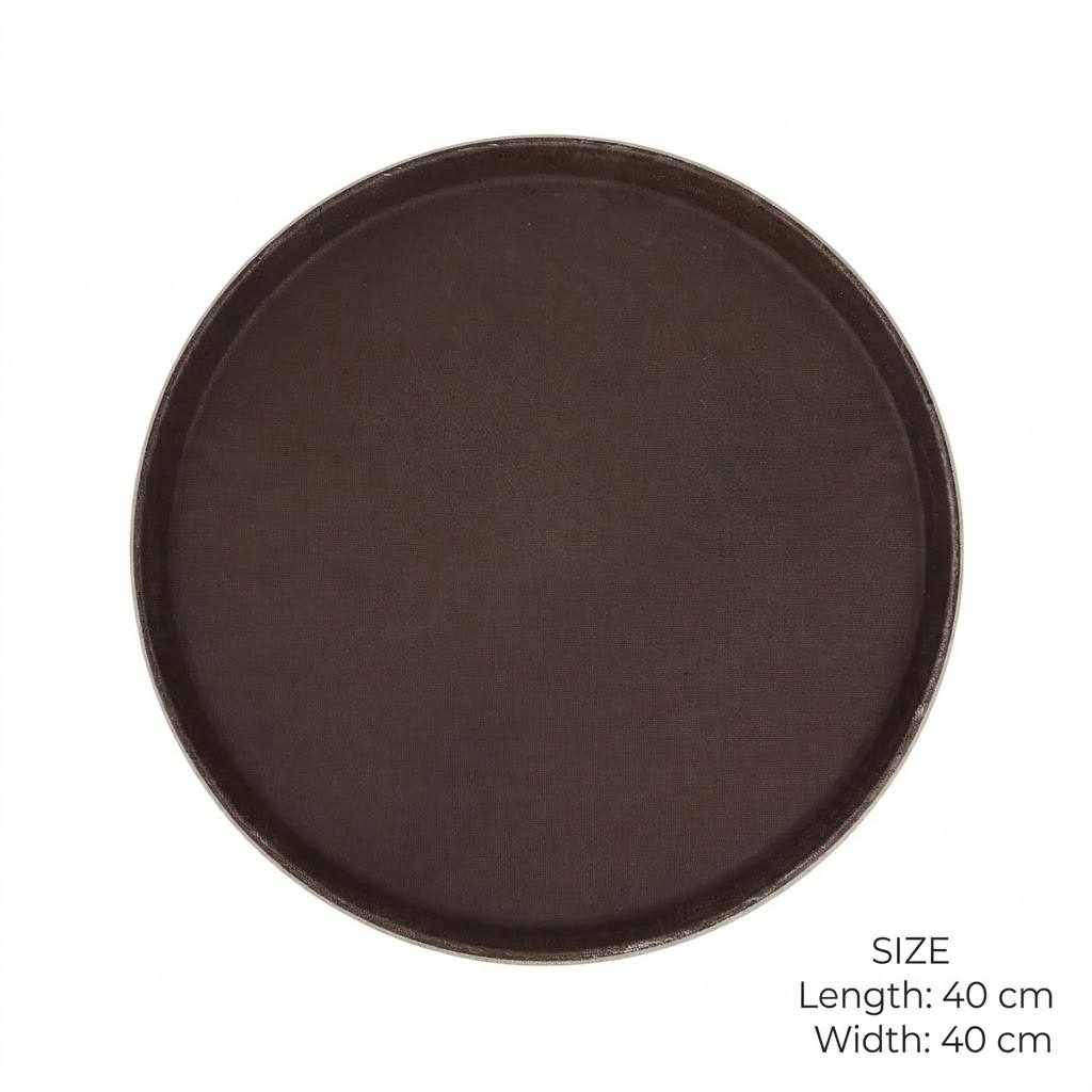 Round Non-Slip PP Serving Tray Brown – 40x40 cm