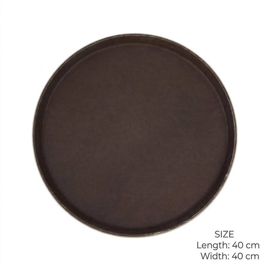 Round Non-Slip PP Serving Tray Brown – 40x40 cm - Mawaeen
