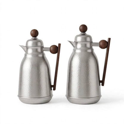 Nice Hammered Matte Silver Vacuum Flask Set – 1L & 0.75L