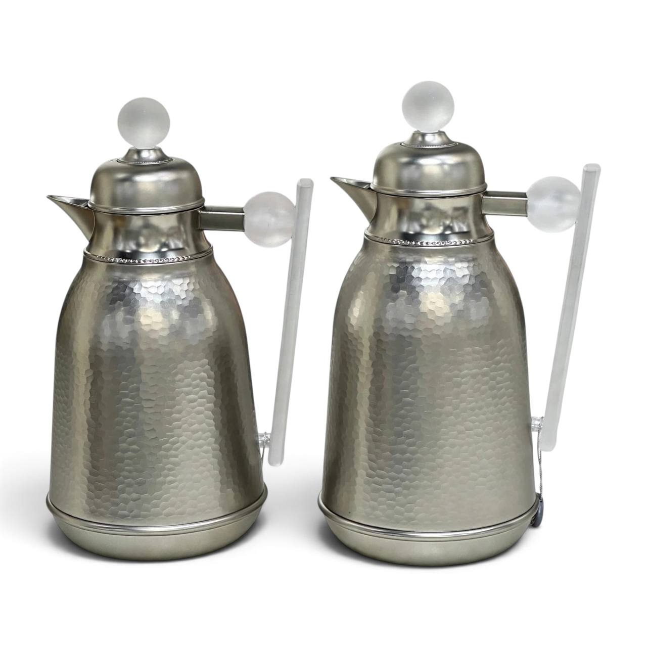 Hammered Matte Silver Vacuum Flask Set with Clear Handles – 1L & 0.75L
