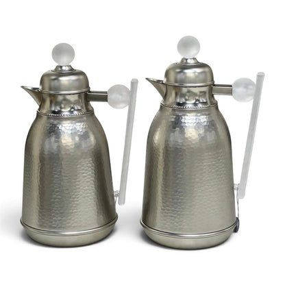 Hammered Matte Silver Vacuum Flask Set with Clear Handles – 1L & 0.75L
