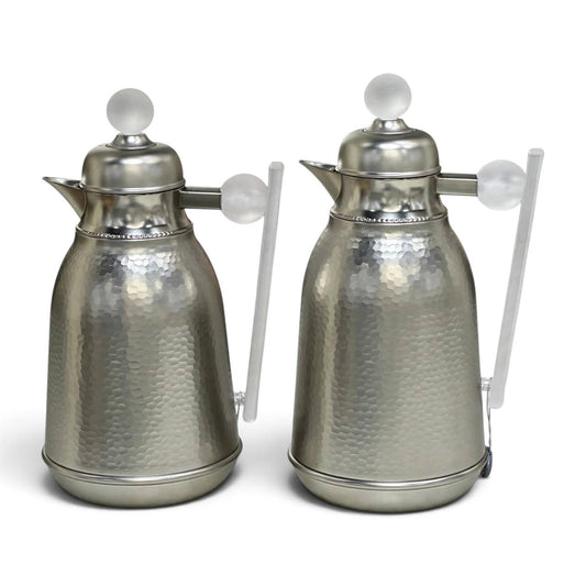 Hammered Matte Silver Vacuum Flask Set with Clear Handles – 1L & 0.75L