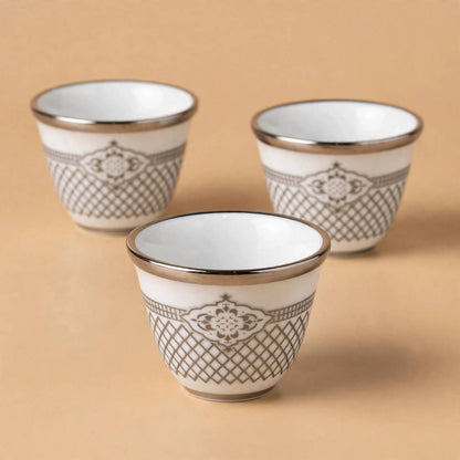 Arabic Coffee Cawa Cups 12 Pcs Set Silver Pattern