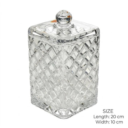 Tall Square Diamond Cut Glass Candy Jar with Lid – 20x10cm