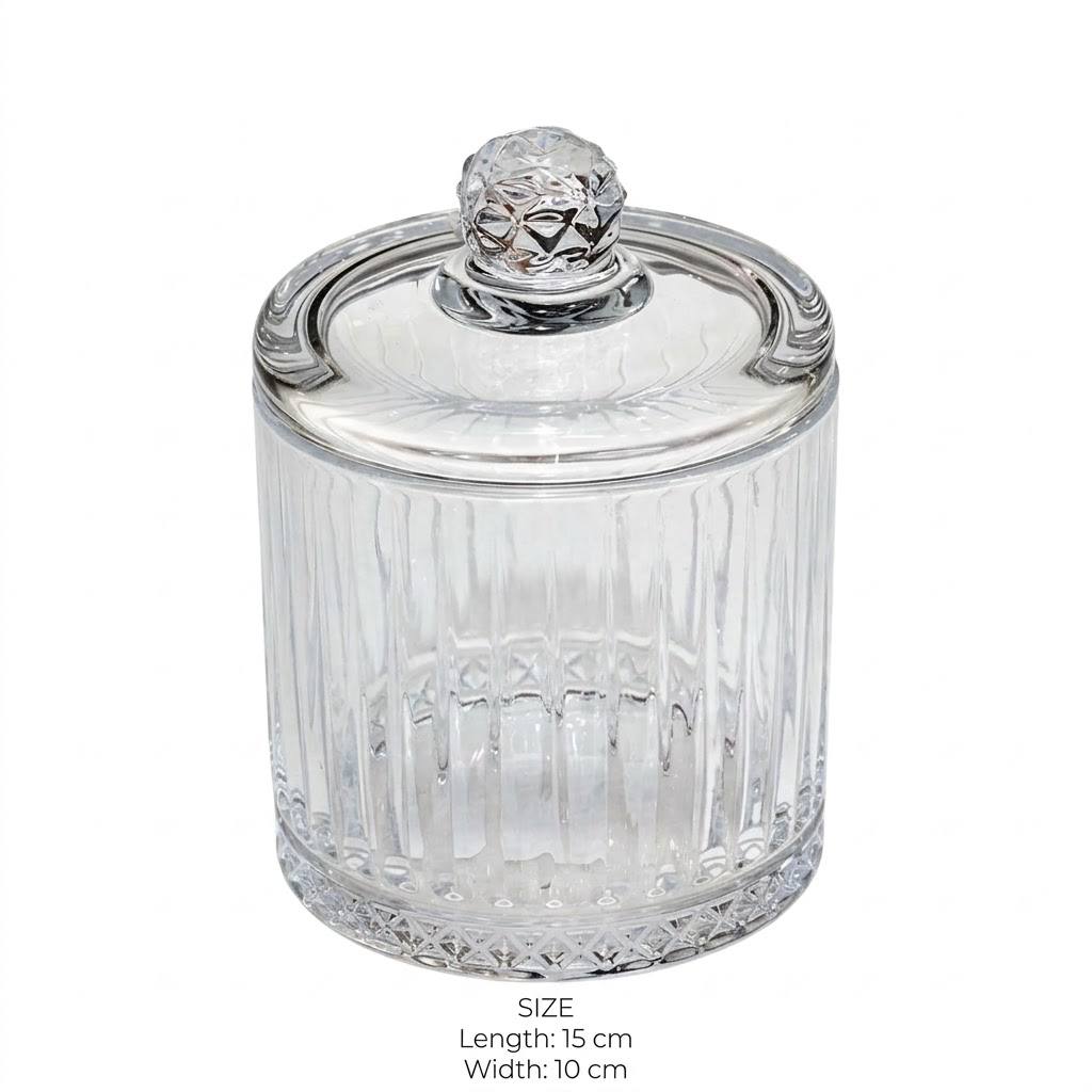 Round Ribbed Glass Candy Jar with Lid – 15x10cm