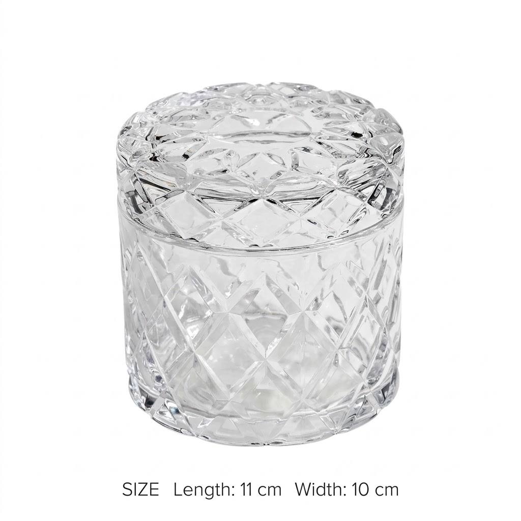 Flat Lid Diamond Cut Glass Candy Jar – 11x10cm