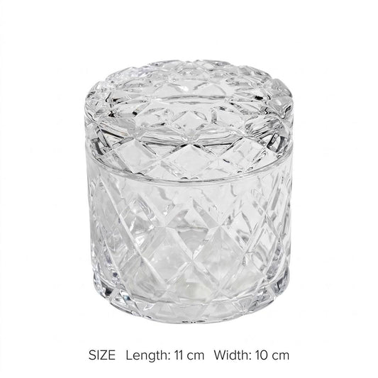 Flat Lid Diamond Cut Glass Candy Jar – 11x10cm