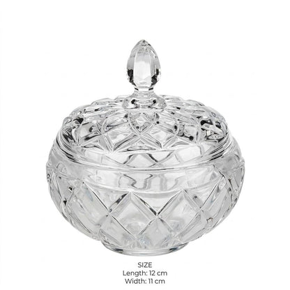 Round Faceted Crystal Glass Sugar & Candy Bowl with Lid – 12x11cm