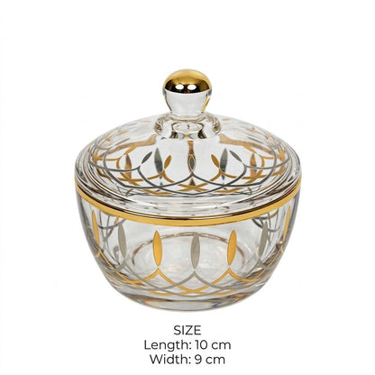 Gold & Silver Patterned Glass Sugar Bowl with Lid – 10x9cm