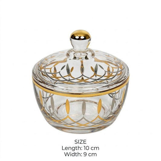 Gold & Silver Patterned Glass Sugar Bowl with Lid – 10x9cm