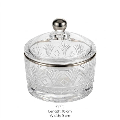 Silver Rim Cut Crystal Glass Sugar Bowl with Lid – 10x9cm