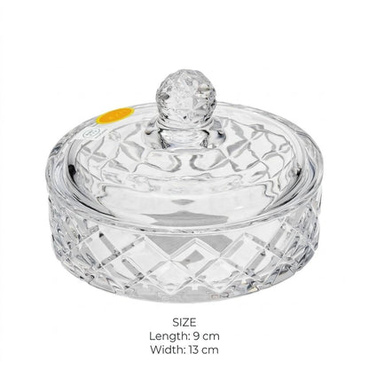 Wide Diamond Cut Crystal Glass Sugar Bowl with Lid – 9x13cm