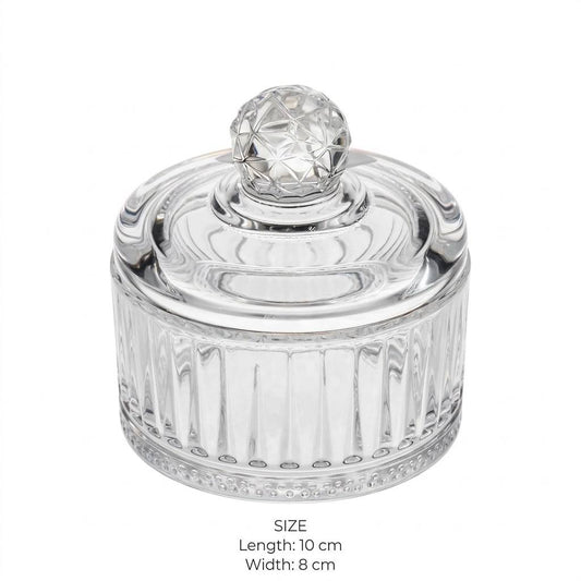 Mini Ribbed Crystal Glass Sugar Bowl with Faceted Sphere Lid – 10x8cm