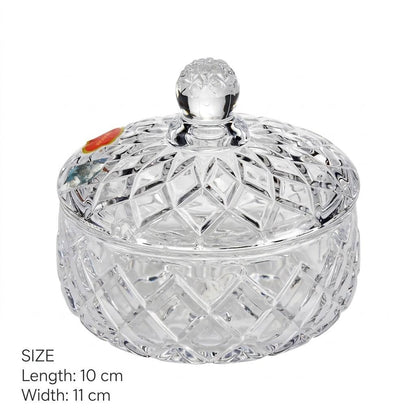 Diamond Cut Crystal Glass Sugar & Treat Bowl with Lid – 10x11cm