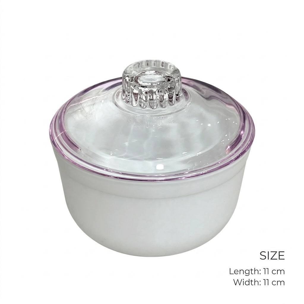 White Opal Glass Sugar Bowl with Clear Glass Lid – 11x11cm