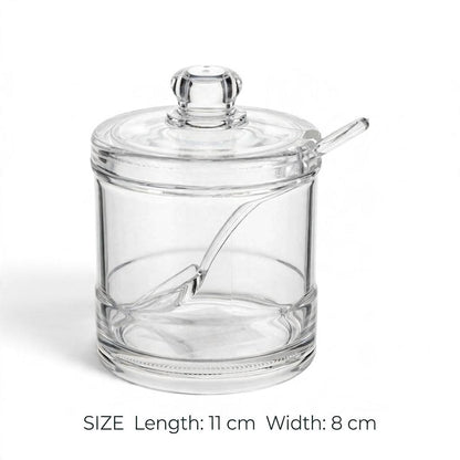 Shatterproof Clear Cylindrical Acrylic Sugar Pot with Lid & Spoon – 11x8cm
