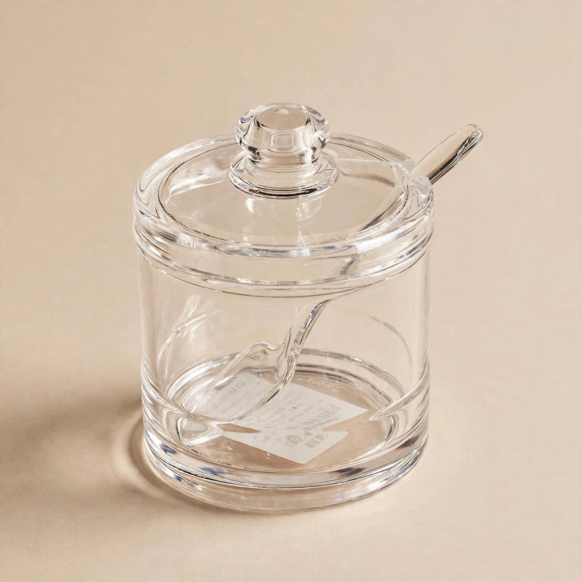 Shatterproof Clear Cylindrical Acrylic Sugar Pot with Lid & Spoon – 11x8cm