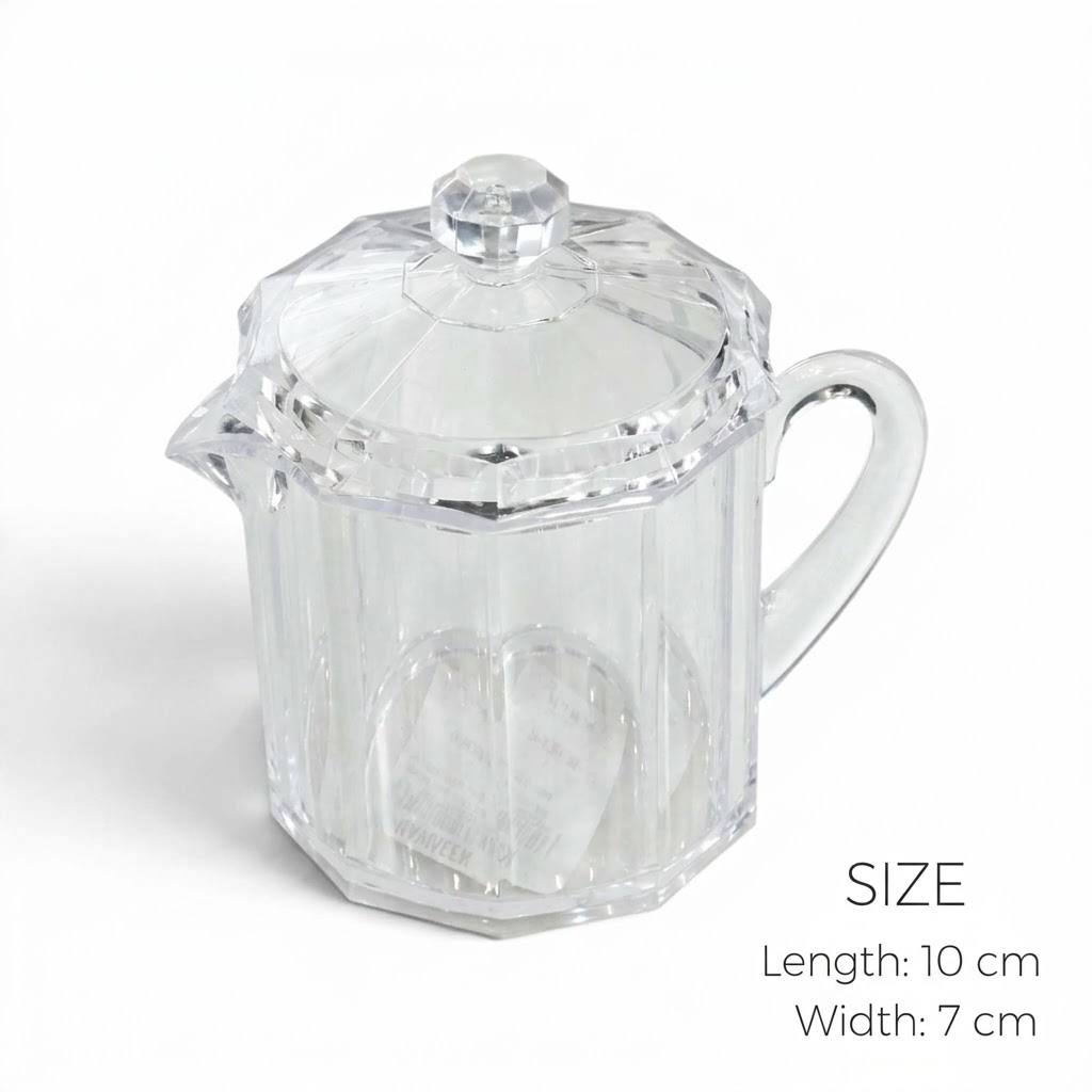 Shatterproof Clear Octagonal Acrylic Jam & Syrup Jug with Lid – 10x7cm
