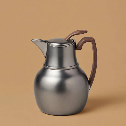 NGT Matt Chrome Thermal Dallah with Wood-Look Handle – 0.5 Liter
