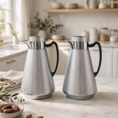 Al Saif Silver & Chrome Thermal Dallah Set (2-Piece, 1 Liter Each)